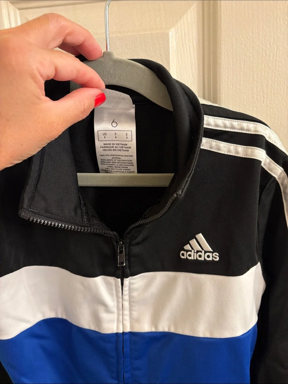 adidas Kids Black White Blue Colorblock Track Jacket